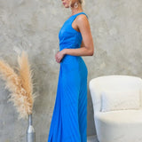 Pleated One-Shoulder Cut-Out Waist Gown