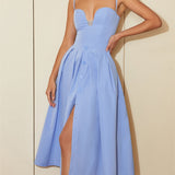 French  Button Inspired  Split Midi Dress