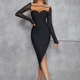 Sexy Bandage High Collar Mesh Dress