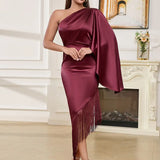 Asymmetrical One-Shoulder Tassel Dress