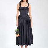 Noreen Pleated Strap Puffy Maxi Dress