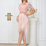 Mesh Fringe Bandage Dress