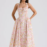 Pink Meadow Print Backless Midi Tank Dress