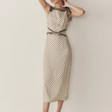 Cream Geometric Print Tie-Strap Midi Dress