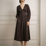 Early Spring V-Neck Waist Midi Dress