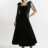 Velvet Strapless Bow Midi Dress
