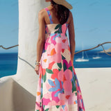 Vacation-Style French Floral Print Maxi Dress