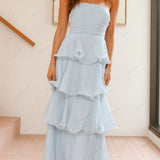 Sexy Chic Strapless Backless Tiered Midi Dress