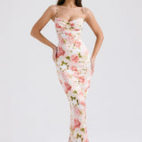 Pink Peony Satin Maxi Dress