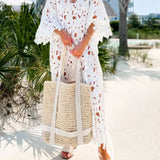 Floral Eyelet Lace Cover Up Beach Midi Dress
