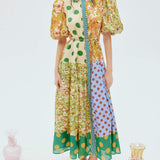 Exquisite Retro Floral Print Puff Sleeve Midi Dress