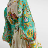Unique Exquisite Fashion Print Puff Sleeve Tie Midi Dress