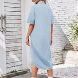 Loose-Fit Denim Short-Sleeve Maxi Dress