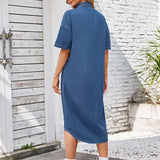 Loose-Fit Denim Short-Sleeve Maxi Dress