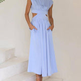 Cutout Waist Pocketed Vacation Midi Dress