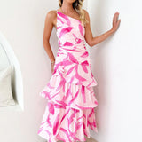 One-Shoulder Strappy Floral Print Dress
