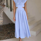 Cutout Waist Pocketed Vacation Midi Dress