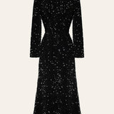 Sequin Decorated Velvet Midi Dress In Black