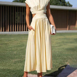 Cutout Waist Pocketed Vacation Midi Dress