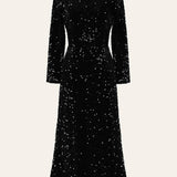 Sequin Decorated Velvet Midi Dress In Black