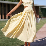 Cutout Waist Pocketed Vacation Midi Dress