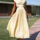 Cutout Waist Pocketed Vacation Midi Dress