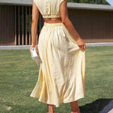 Cutout Waist Pocketed Vacation Midi Dress