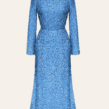 Sequin Decorated Velvet Midi Dress In Blue