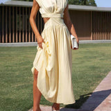 Cutout Waist Pocketed Vacation Midi Dress