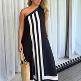 Asymmetrical Neckline Midi Dress
