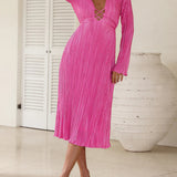 Mountain Vistas Draped Pleated Bell-Sleeve Midi Dress