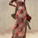 Sheer Print Bodycon Dress