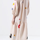 Loose Fit Printed Lantern Sleeve Casual Dress