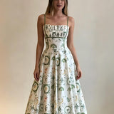 Green Botanical Print Smocked Midi Dress
