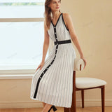 High-End Limited Edition Striped Color-Blocked Sleeveless Dress