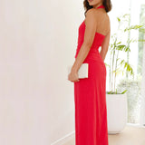 Casual Solid Color Sleeveless Backless Halter Midi Dress