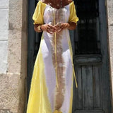 Yellow Tie Dye V-Neck Drawstring Maxi Dress