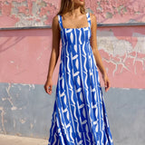 Vacation-Style French Floral Print Maxi Dress