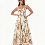 Cream Floral Corset Bustier Midi Dress