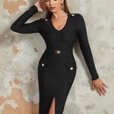 Sexy V-Neck Front Slit Dress