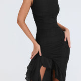 Casual Sleeveless Ruffle Midi Dress
