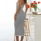 Stripe Cutout Rib Midi Tube Dress