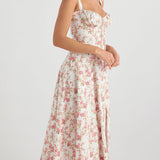 Rose Print Herringbone Slip Dress