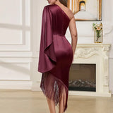 Asymmetrical One-Shoulder Tassel Dress