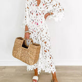 Floral Eyelet Lace Cover Up Beach Midi Dress