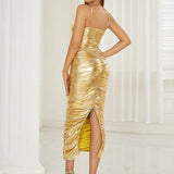 Ruched Spaghetti Strap Evening Gown