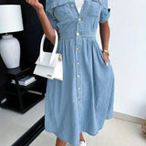 Collar Buttoned Slim Fit Denim Dress