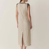 Cream Geometric Print Tie-Strap Midi Dress