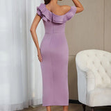 Sexy Shoulder Ruched Slit Dress
