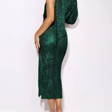Sequins Halterneck Asymmetry Midi Dress